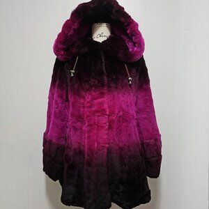 NewReal Rex Rabbit Fur Coat Jacket Magenta Purple Plum Jam Wine Red No Fox Mink